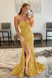 Red Sequins Mermaid Strapless Long Prom Dress