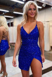 Corset Back Sequin Short Homecoming Dress With Split