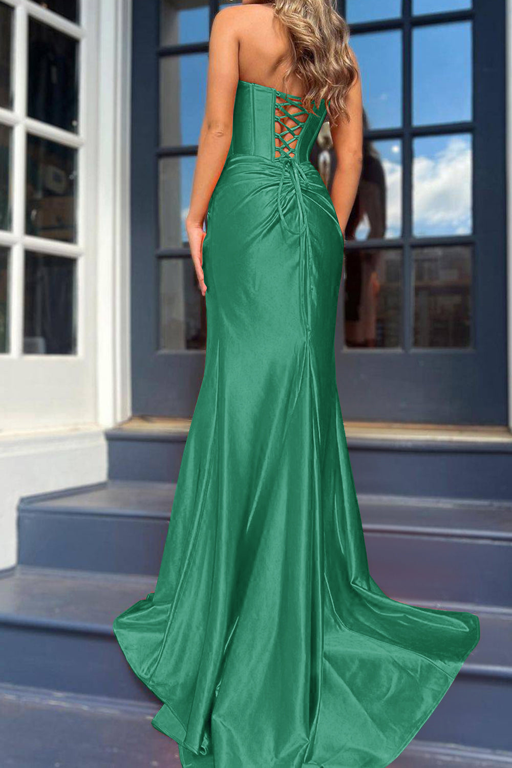 Mermaid Strapless Royal Blue Corset Prom Dress with Split Front