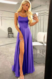 Royal Blue Halter Backless A Line Satin Prom Dress