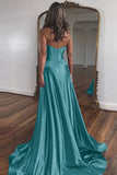 Gold Sweetheart Zipper Back Long Satin Prom Dress With Split