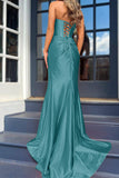 Mermaid Strapless Royal Blue Corset Prom Dress with Split Front