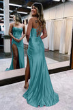 Spaghetti Straps Fuchsia Mermaid Prom Dress With Slit