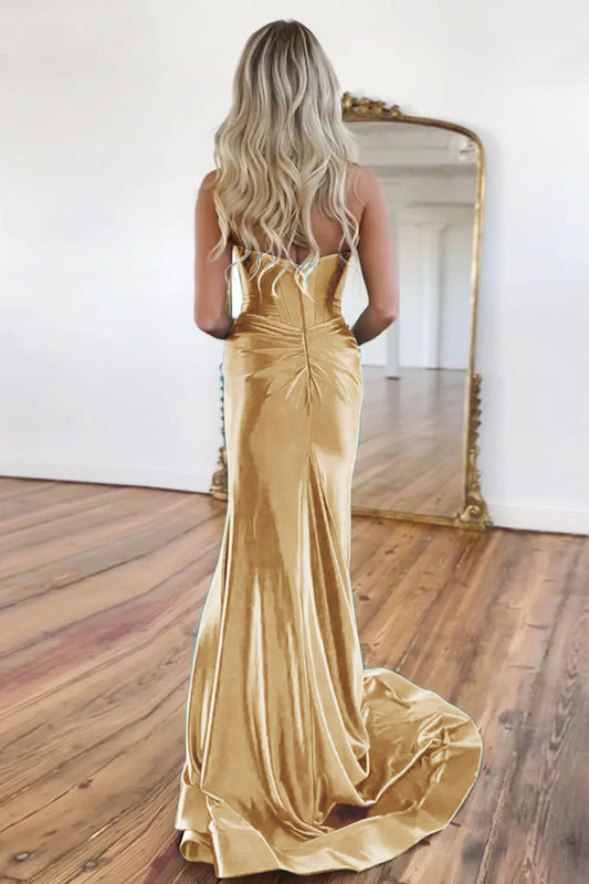 Mermaid Gold Sweetheart Long Prom Dress