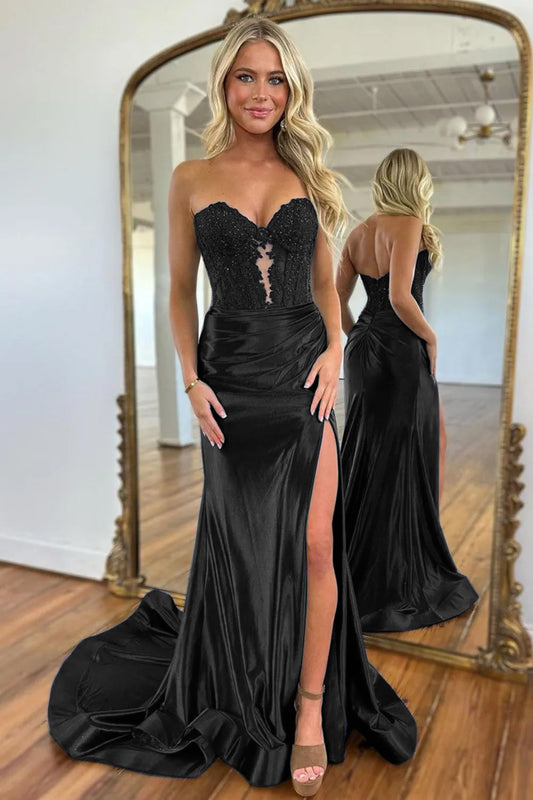 Black Mermaid Sweetheart Hollow Out Beading Prom Dress