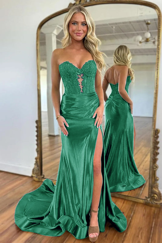 Hunter Green Sweetheart Hollow Out Beading Prom Dress