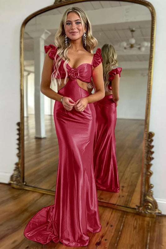 Burgundy Mermaid Sweetheart Hollow Out Prom Dress