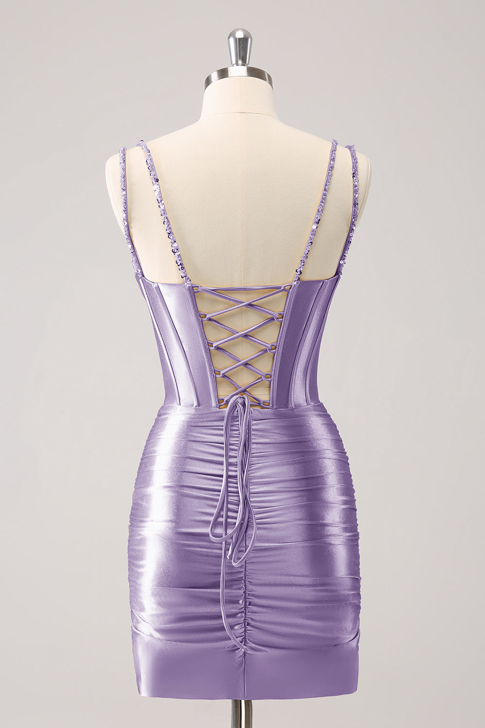 Purple Sequins Spaghetti Straps Tight Homecoming Dress