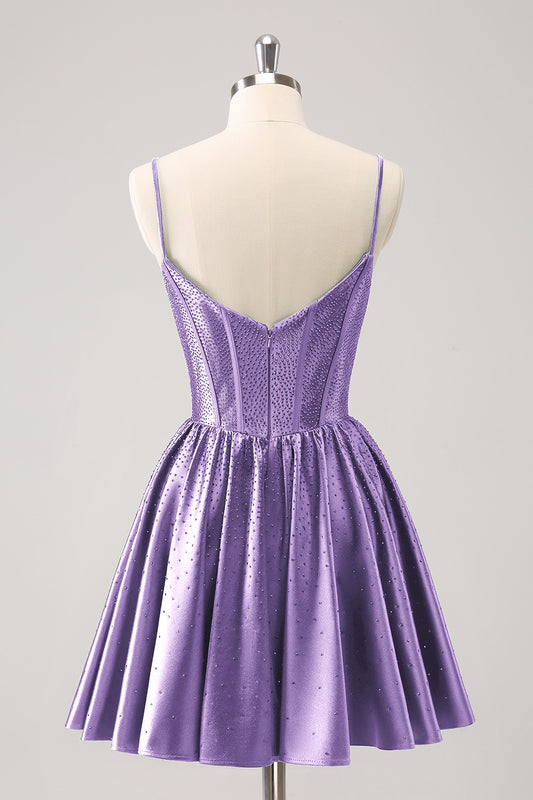 Purple A Line Spaghetti Straps Homecoming Dress