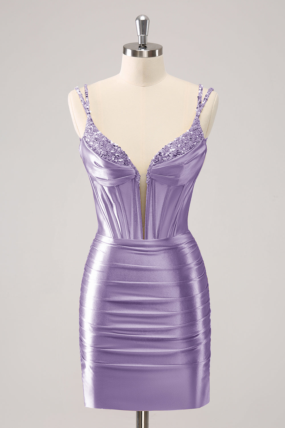 Purple Sequins Spaghetti Straps Tight Homecoming Dress