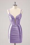 Purple Sequins Spaghetti Straps Tight Homecoming Dress