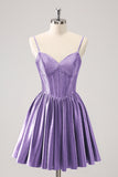 Purple A Line Spaghetti Straps Homecoming Dress