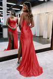 Spaghetti Straps Fuchsia Mermaid Prom Dress With Slit