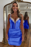 Royal Blue Sequins Spaghetti Straps Tight Homecoming Dress