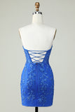 Royal Blue Strapless Tight Homecoming Dress with Appliques