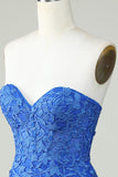 Royal Blue Strapless Tight Homecoming Dress with Appliques