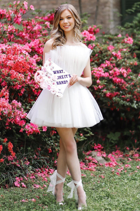 White Strapless A-Line Short Homecoming Dress