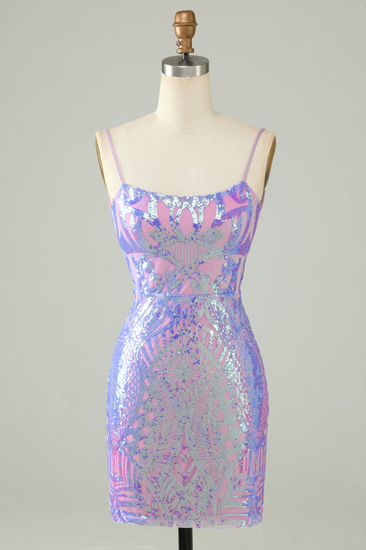 Lavender Tight Glitter Homecoming Dress with Backless