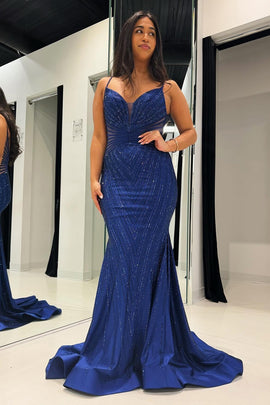 Royal Blue Mermaid Spaghetti Straps Long Prom Dress