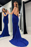 Royal Blue Mermaid Spaghetti Straps Glitter Prom Dress