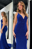 Royal Blue Mermaid Spaghetti Straps Glitter Prom Dress