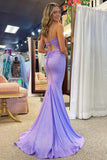 Mermaid Sparkly Lilac Spaghetti Straps Long Prom Dress