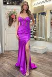 Fuchsia Mermaid Spaghetti Straps Sweetheart Prom Dress With Slit