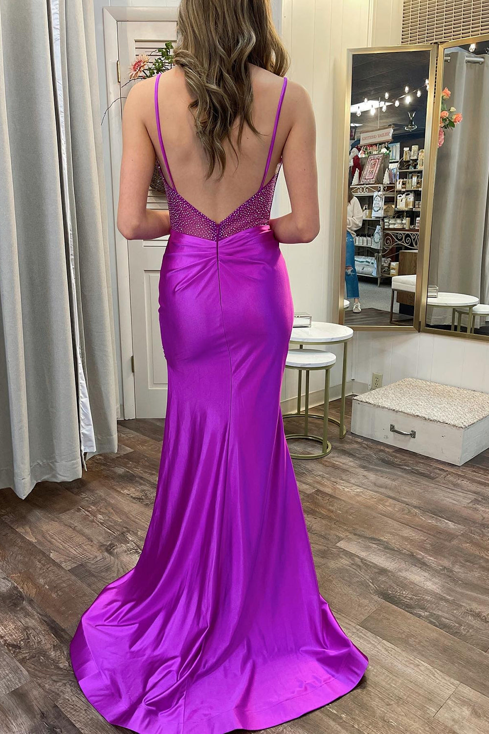 Fuchsia Mermaid Spaghetti Straps Sweetheart Prom Dress With Slit