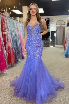 Purple Mermaid One Shoulder Floor-Length Prom Dress with Appliques