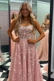 Blush A Line Sweetheart Tulle Long Slit Prom Dress With Pocket