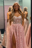 Blush A Line Sweetheart Tulle Long Slit Prom Dress With Pocket