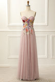 Strapless Blush Sparkly Prom Dress with 3D Flowers