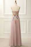 Strapless Blush Sparkly Prom Dress with 3D Flowers