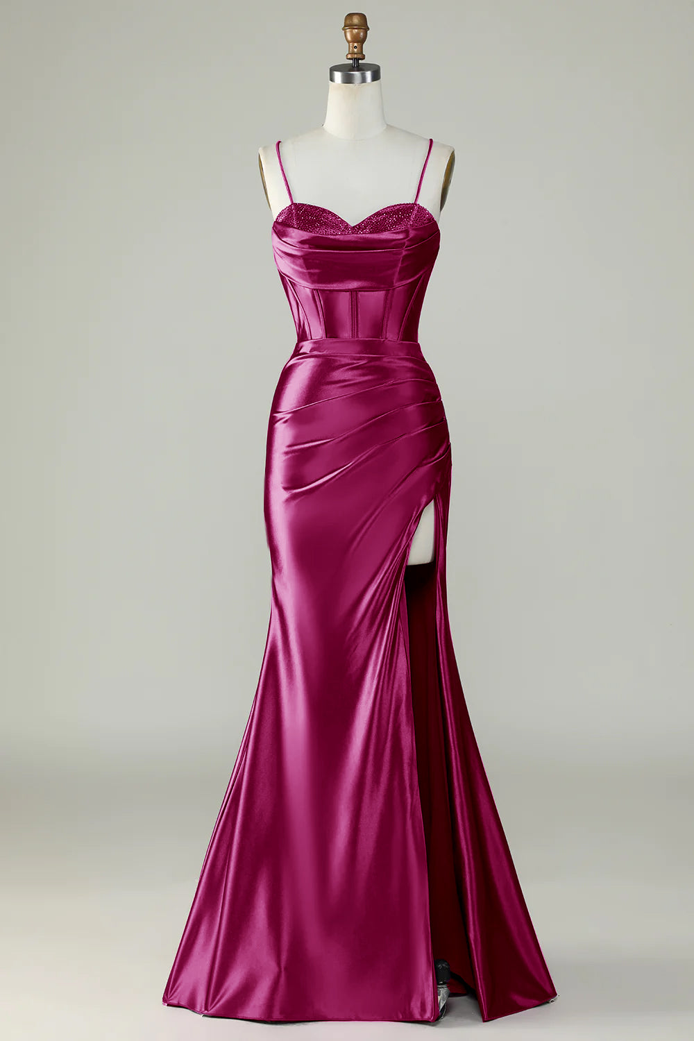 Dark Purple Spaghetti Straps Mermaid Long Prom Dress With Slit