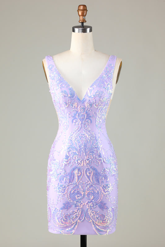 Lavender Tight Glitter Homecoming Dress with Sequins