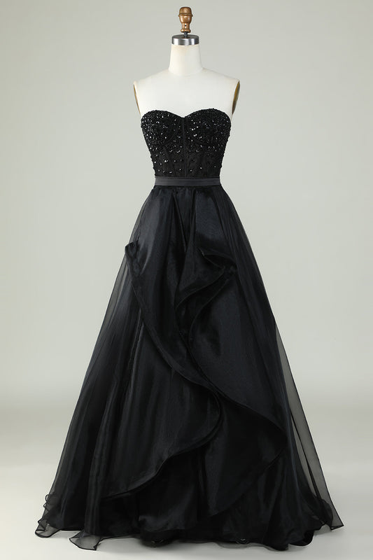 Black Strapless Ball Gown Evening Dress