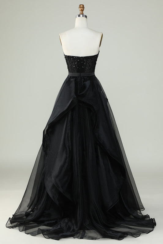 Black Strapless Ball Gown Evening Dress