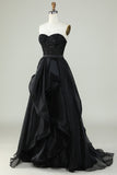 Black Strapless Ball Gown Evening Dress