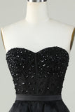 Black Strapless Ball Gown Evening Dress