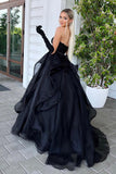 Black Strapless Ball Gown Evening Dress