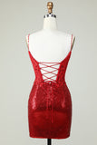 Spaghetti Straps Tight Seuqins Homecoming Dress with Appliques