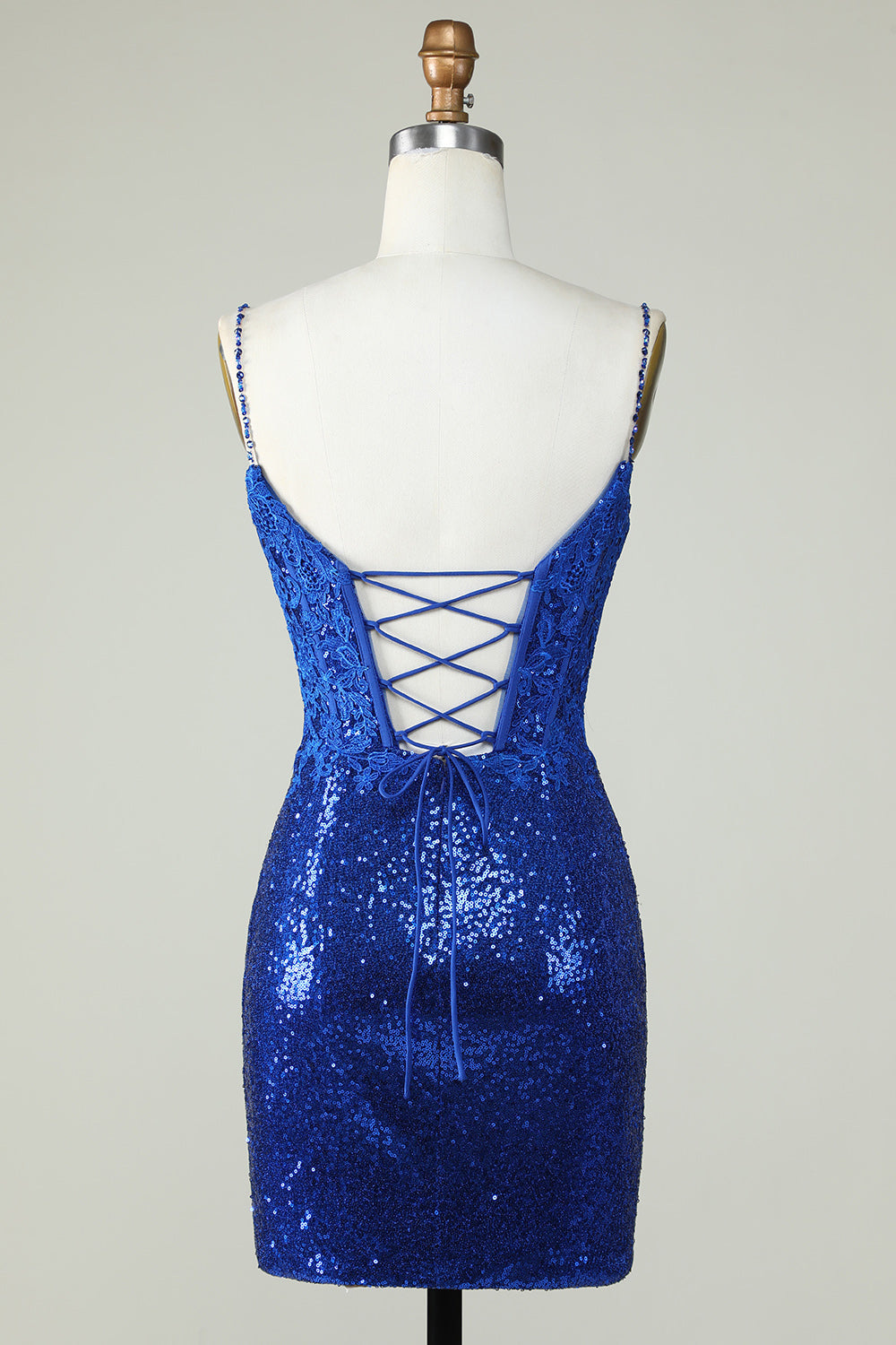 Spaghetti Straps Tight Seuqins Homecoming Dress with Appliques