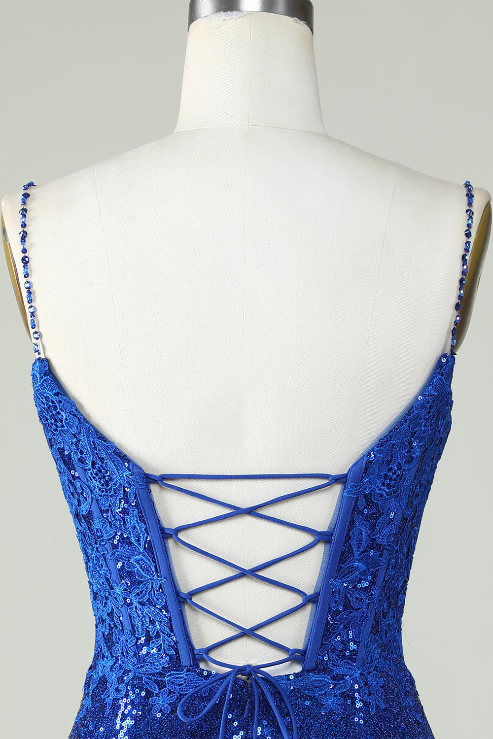 Spaghetti Straps Royal Blue Tight Seuqins Homecoming Dress with Appliques