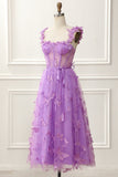 Purple A-Line Corset Knee-Length Prom Dress with Butterflies