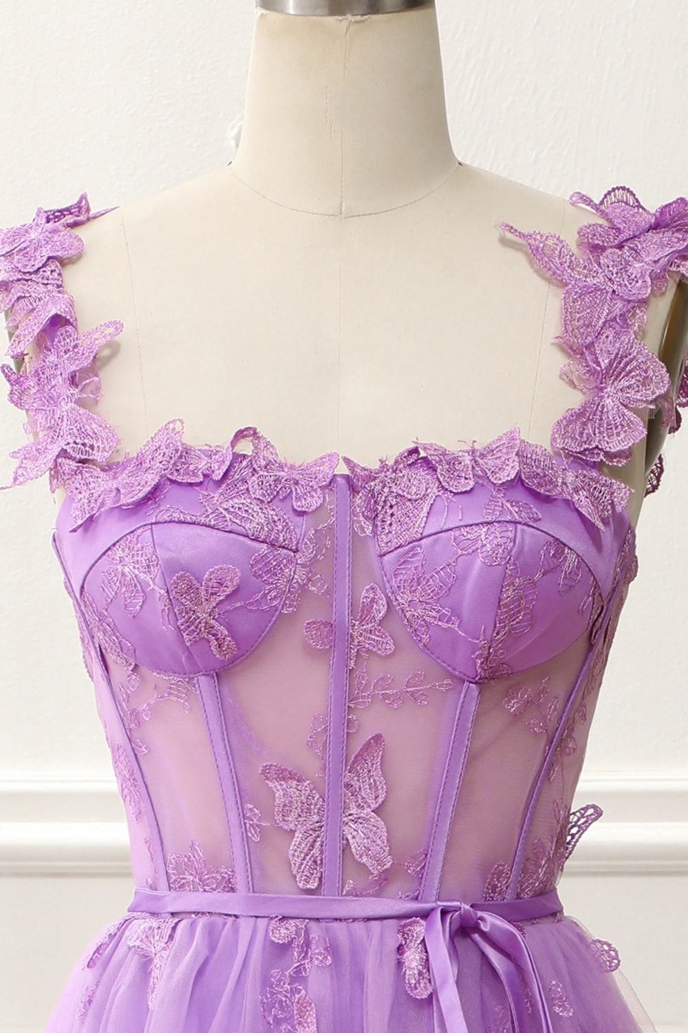 Purple A-Line Corset Knee-Length Prom Dress with Butterflies