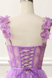 Purple A-Line Corset Knee-Length Prom Dress with Butterflies