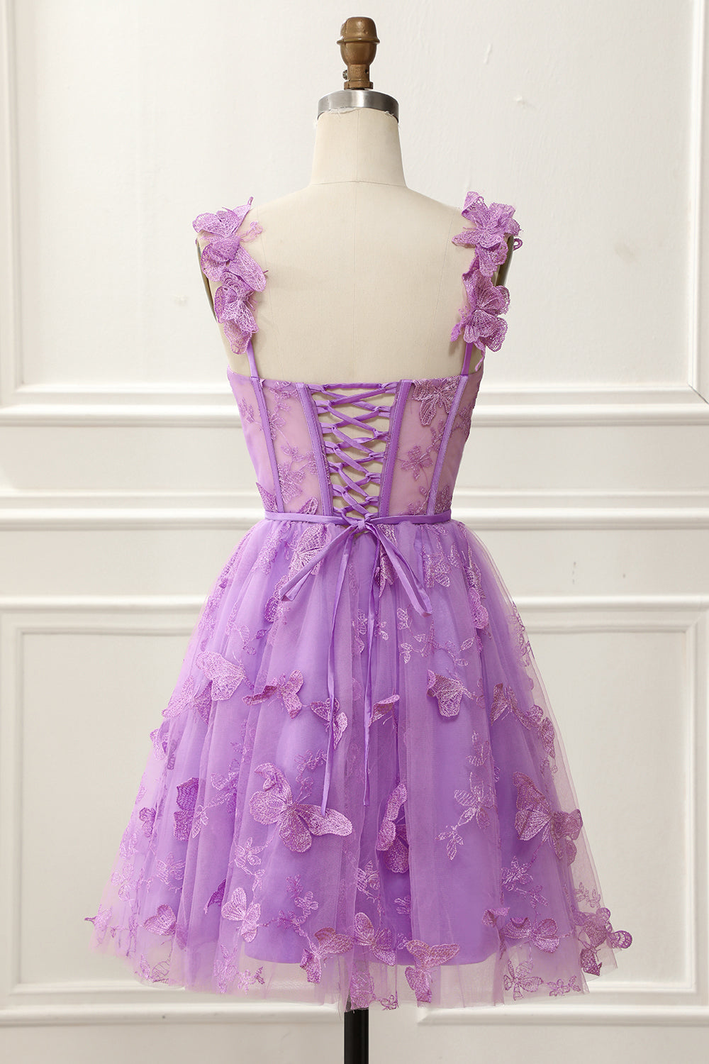 Short Embroidered Corset-Back Homecoming Dress  Purple homecoming dress,  Purple grad dresses, Cute homecoming dresses