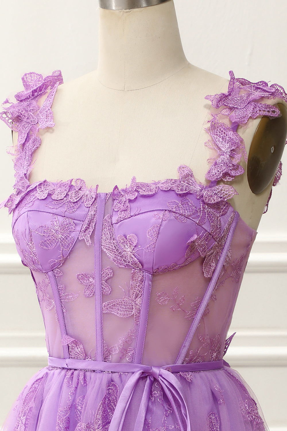 Purple A-Line Corset Homecoming Dress with Butterflies