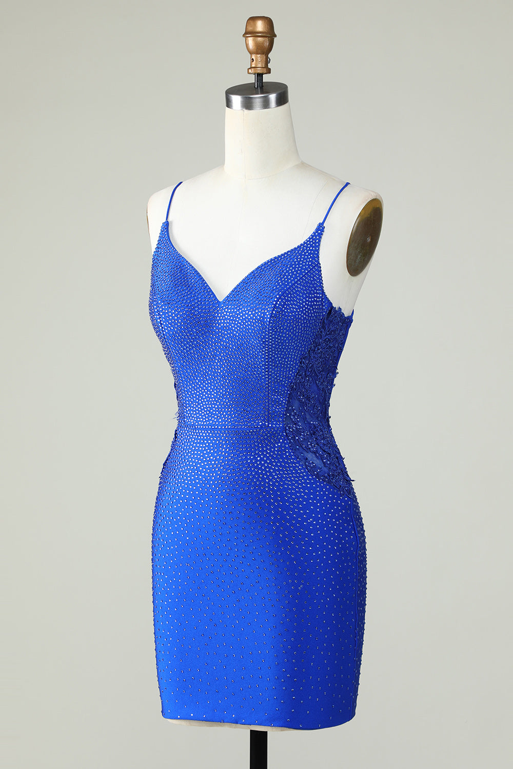 Beaded Spaghetti Straps Royal Blue Tight Homecoming Dress