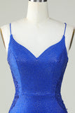 Beaded Spaghetti Straps Royal Blue Tight Homecoming Dress